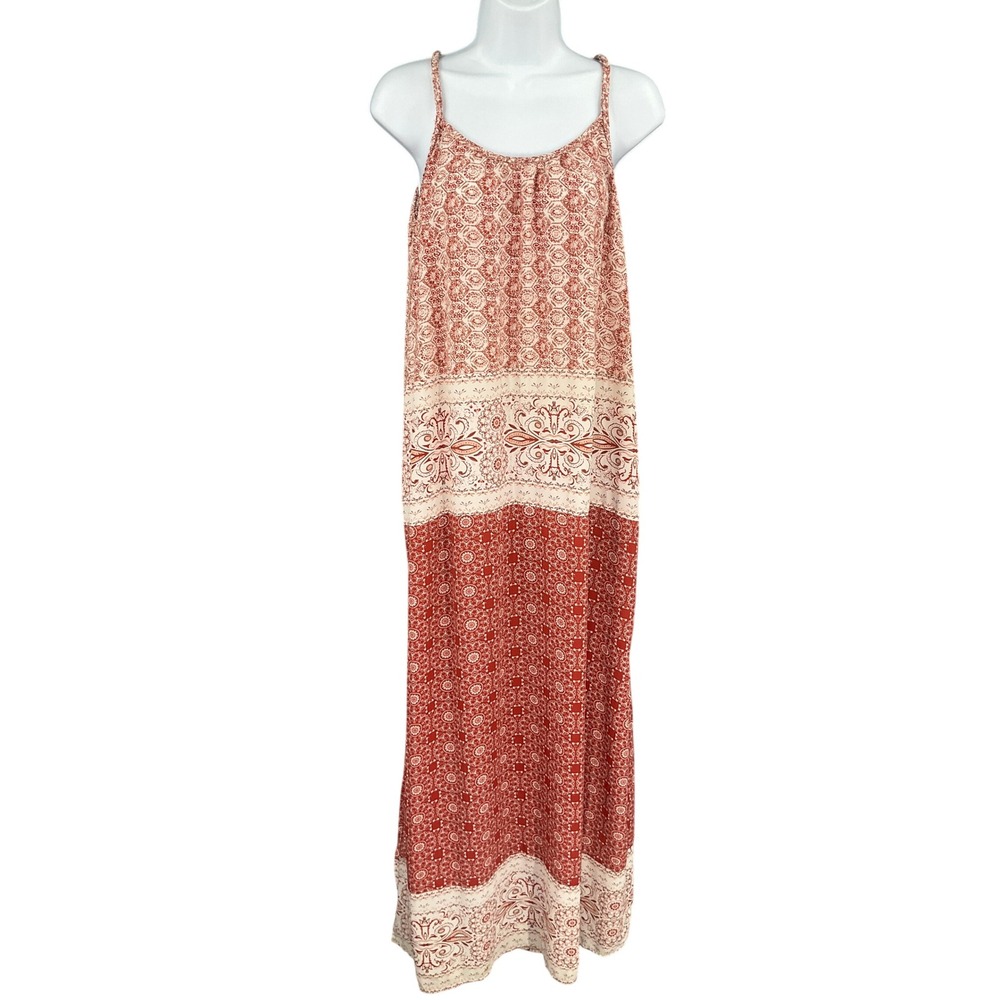 Knox Rose Maxi Dress Women's Sz S Sleeveless Casual Coral Beige Patterned Boho